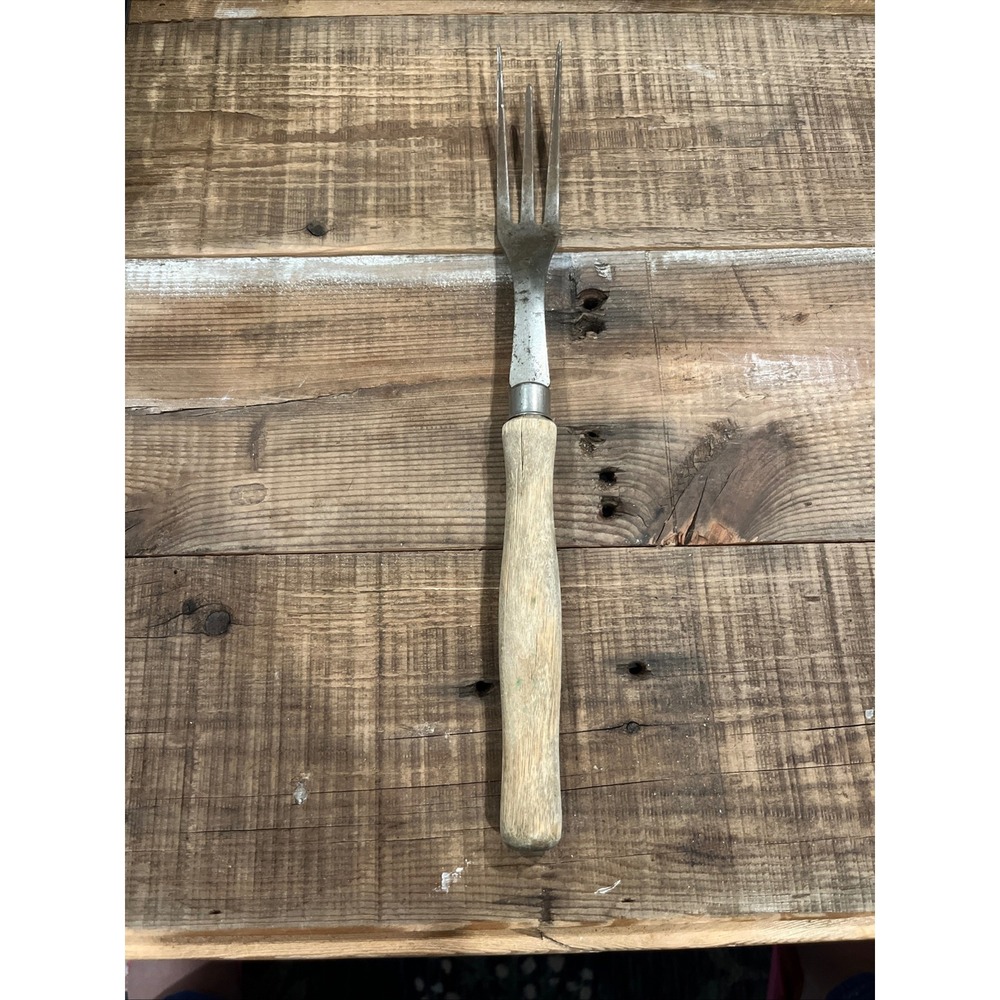 Vintage 19th Century Civil War Era Kitchen Utility Fork Wooden Handle 12.5 Inch